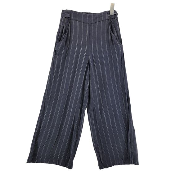Aritzia Wilfred Wide Leg Crop Pants Womens Size XS Gray White Striped Tie Belt - Picture 1 of 10